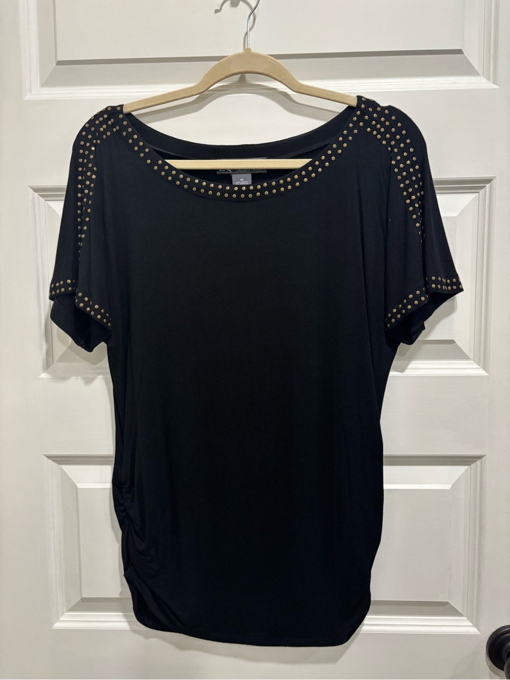 Chelsea & Theodore Black Short Sleeve Top with Gold Studs